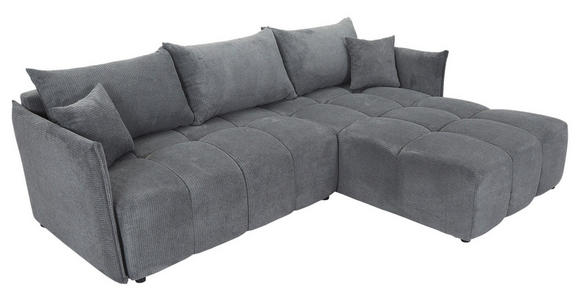 ECKSOFA Grau Plüsch Zierkissen, Rückenkissen, Bettkasten, Schlaffunktion, Rücken echt, Liegefläche im Originalstoff  - Schwarz/Grau, KONVENTIONELL, Kunststoff/Textil (253/192cm) - Carryhome