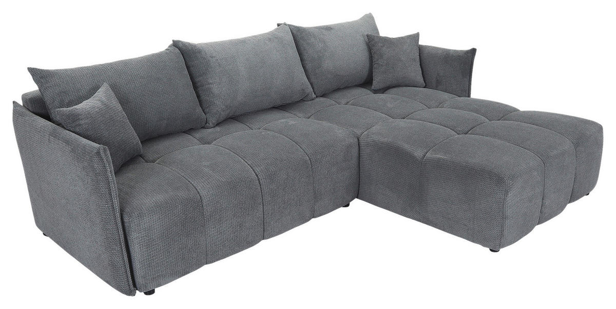 ECKSOFA Grau Plüsch Zierkissen, Rückenkissen, Bettkasten, Schlaffunktion, Rücken echt, Liegefläche im Originalstoff  - Schwarz/Grau, KONVENTIONELL, Kunststoff/Textil (253/192cm) - Carryhome