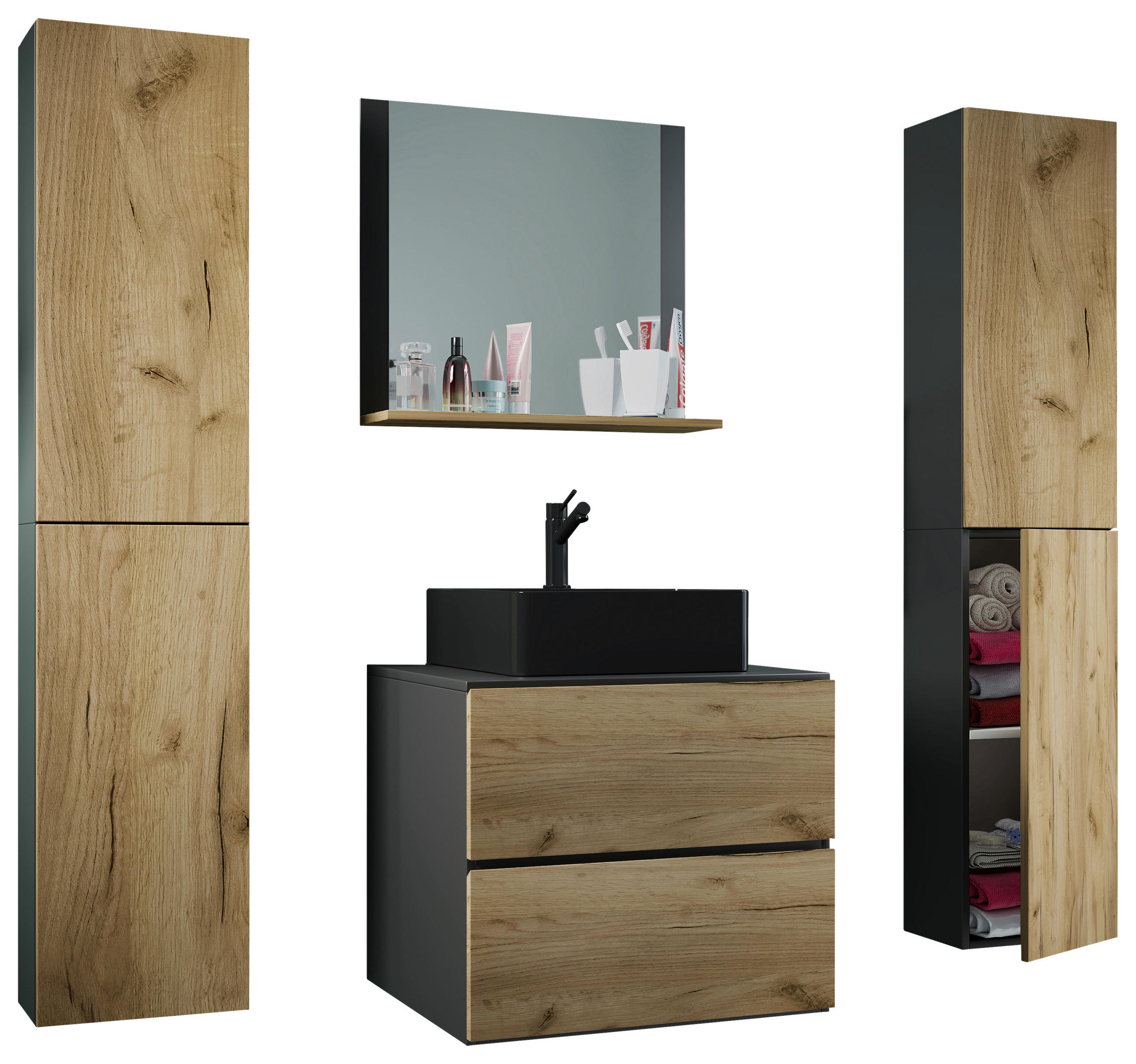 BADEZIMMER 5-teilig  in 127 cm  - Honigeiche/Anthrazit, MODERN, Glas/Keramik (127cm) - MID.YOU