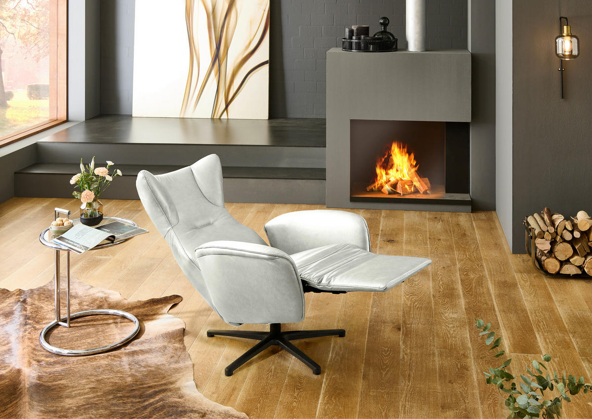 RELAXSESSEL Leder Weiss  - Weiss/Schwarz, Design, Leder/Metall (75/106/86cm) - Valdera