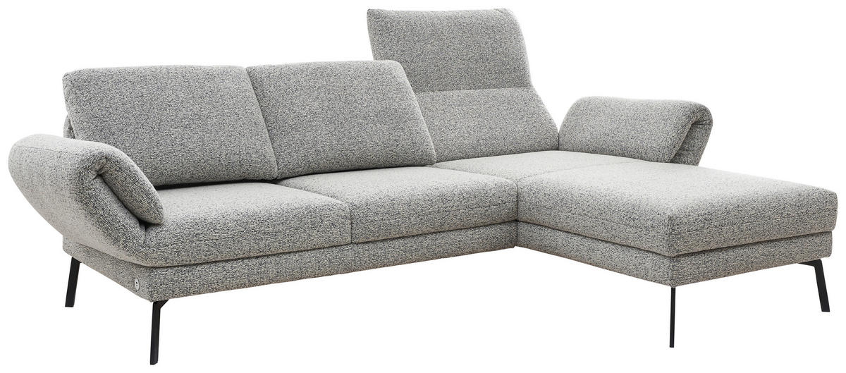 ECKSOFA in Flachgewebe Blaugrau  - Blaugrau/Schwarz, Design, Textil/Metall (255-365/175-224cm) - Dieter Knoll
