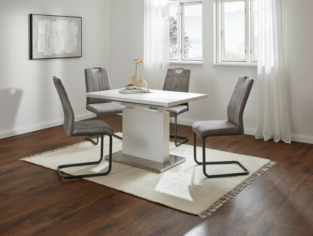 ÉTKEZŐASZTAL - nemesacélszínű/fehér, Design, faalapú anyag/fém (120-160/80/76cm) - Carryhome