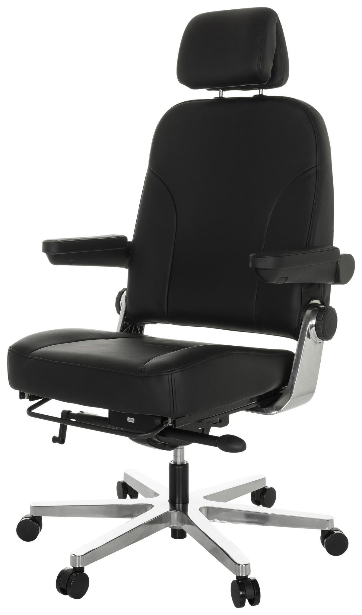 CHEFSESSEL  in Schwarz  - Silberfarben/Schwarz, Basics, Leder/Metall (70/123-133/63cm) - MID.YOU