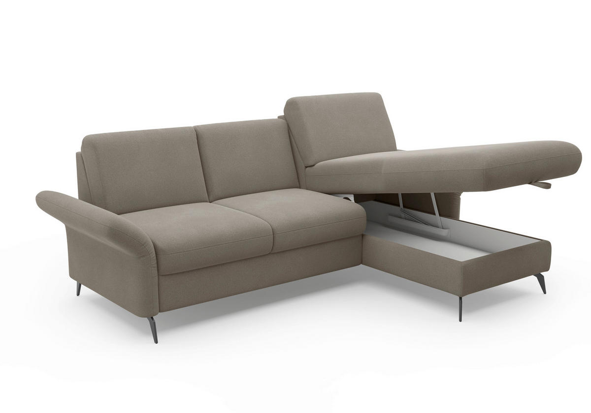 ECKSOFA in Flachgewebe Schlammfarben  251/164 cm  - Schlammfarben/Schwarz, KONVENTIONELL, Textil/Metall (251/164cm) - Sit & More