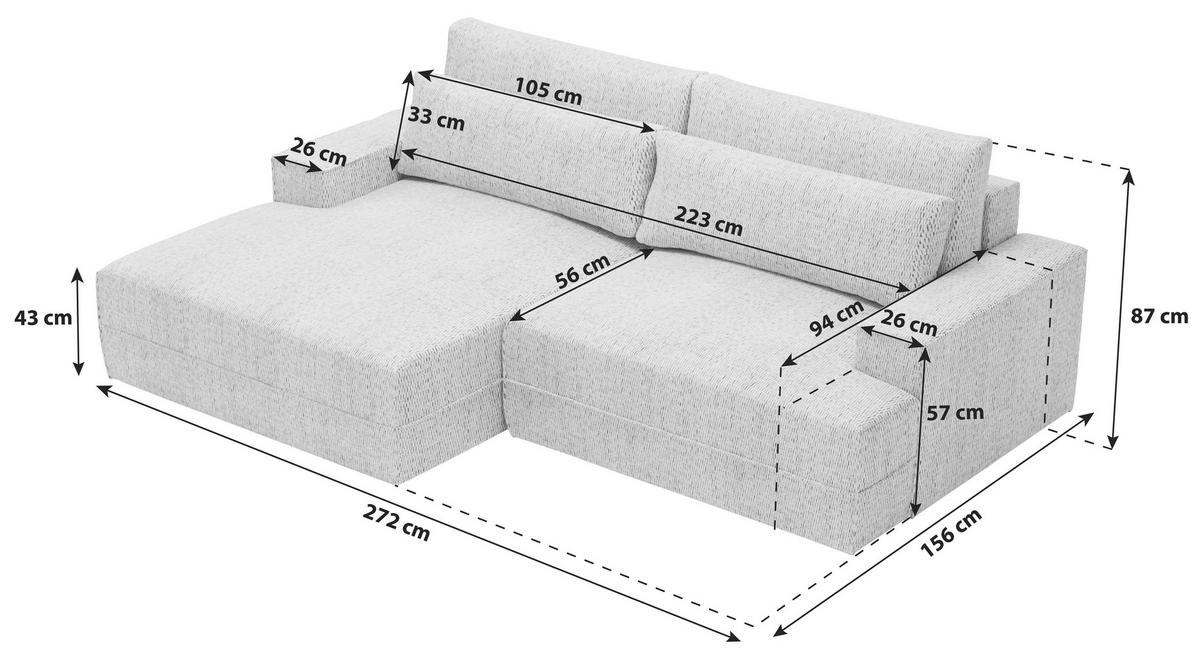 ECKSOFA Struktur Beige  - Beige/Schwarz, Design, Kunststoff/Textil (156/272cm) - Livetastic