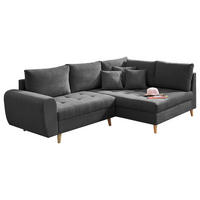 ECKSOFA Anthrazit Mikrovelours  - Anthrazit/Kieferfarben, KONVENTIONELL, Holz/Textil (249/175cm) - MID.YOU