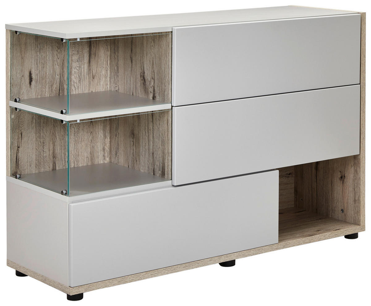 KOMMODE  in 120/77/40 cm  - Eichefarben/Schwarz, Design, Glas/Holzwerkstoff (120/77/40cm) - MID.YOU