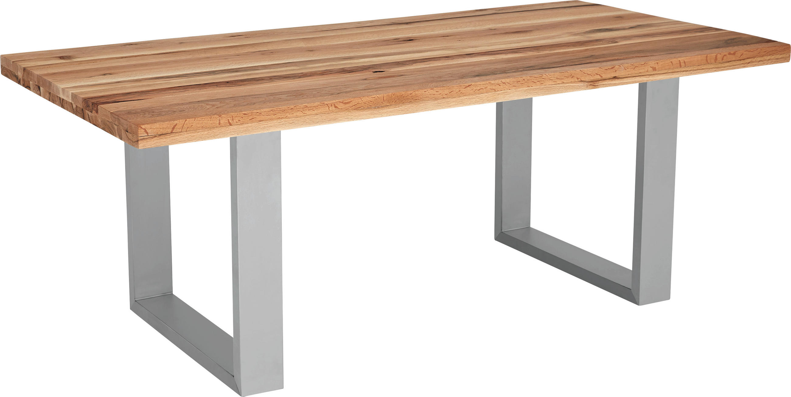ESSTISCH 180/100/77 cm Wildeiche massiv Holz, Metall Eichefarben, Edelstahlfarben rechteckig - Edelstahlfarben/Eichefarben, Design, Holz/Metall (180/100/77cm) - Novel