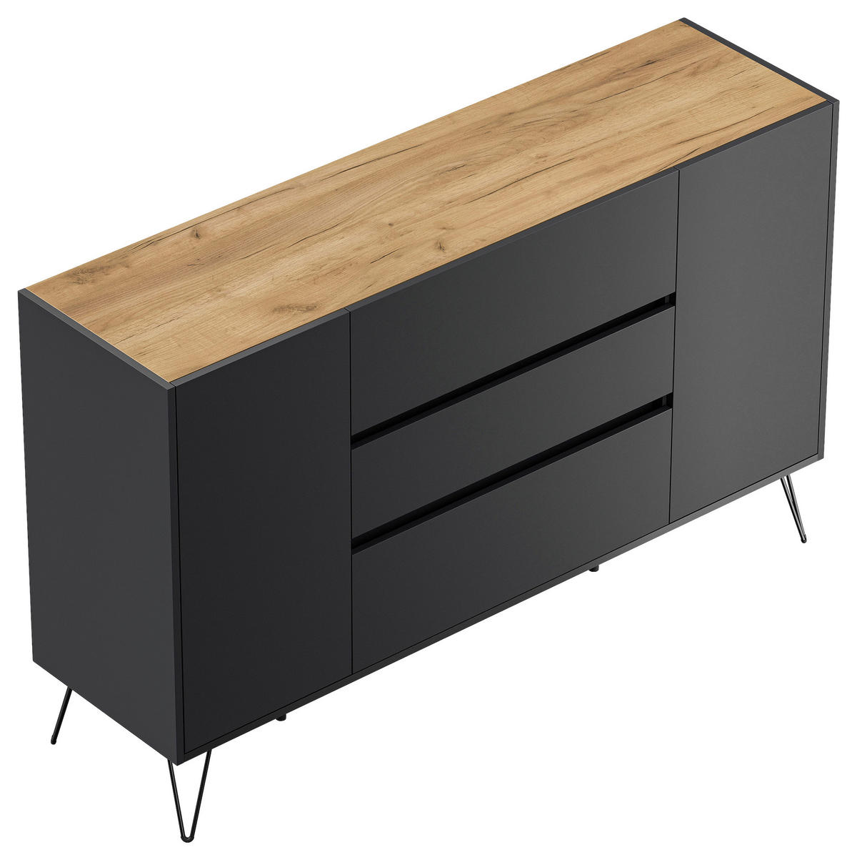 SIDEBOARD Posseik Industrial 155/93,6/42 cm 3 Schublade(n)  - Eichefarben/Graphitfarben, Design, Holzwerkstoff/Metall (155/93,6/42cm) - P & B