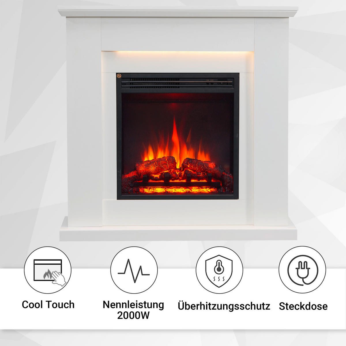 ELEKTROKAMIN - Weiß, Basics, Holzwerkstoff/Metall (89/88/25cm)