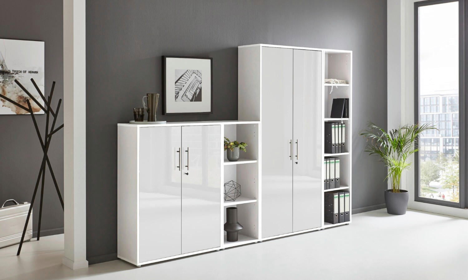 AKTENSCHRANK 257/185,6/33 cm  - Weiß Hochglanz/Weiß, MODERN, Holzwerkstoff (257/185,6/33cm) - MID.YOU