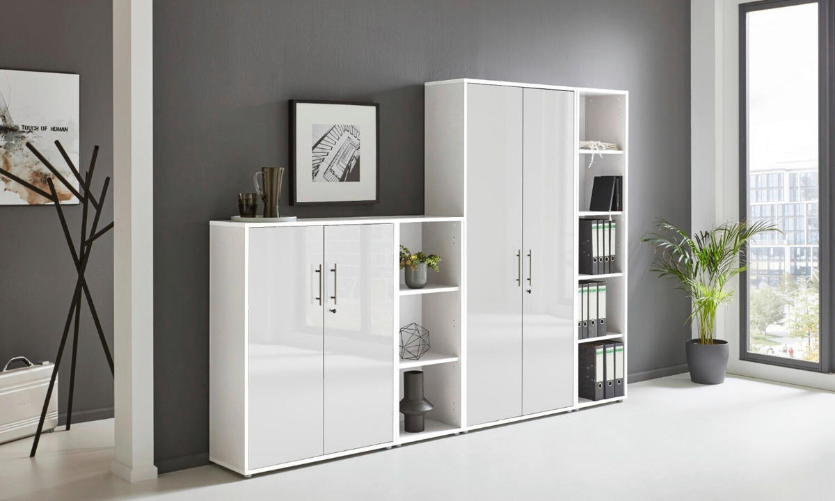 AKTENSCHRANK Weiß, Weiß Hochglanz  - Weiß Hochglanz/Weiß, MODERN, Holzwerkstoff (257/185,6/33cm) - MID.YOU
