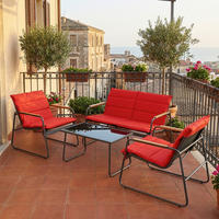 LOUNGEGARNITUR 4-teilig    - Rot/Schwarz, Modern, Glas/Kunststoff - Gardenson