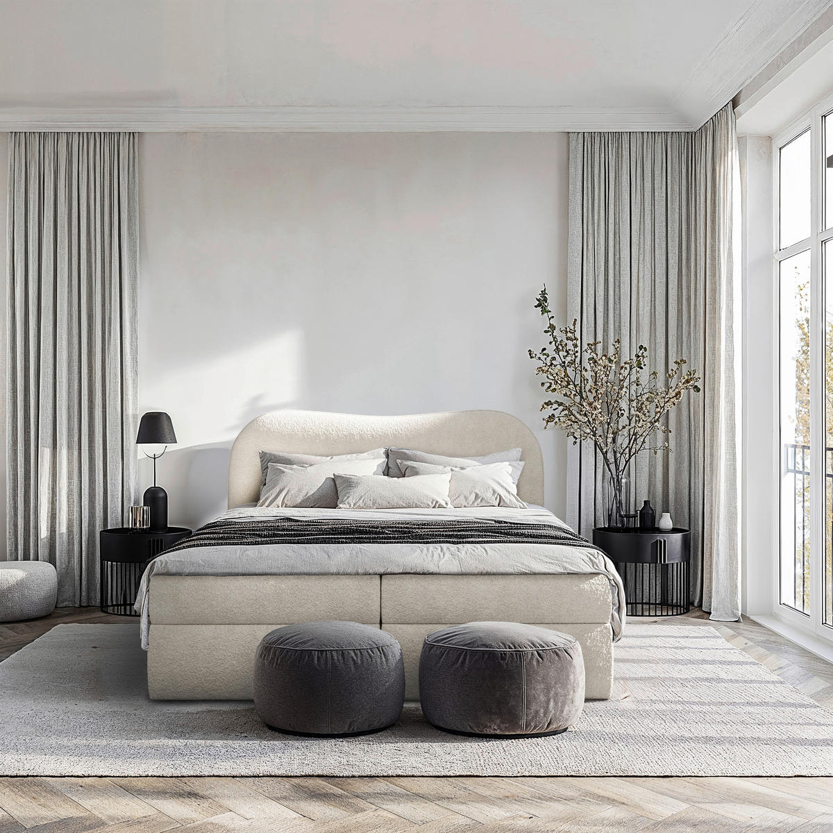 BOXBETT 180/200 cm  in Beige  - Beige/Schwarz, Design, Holz/Holzwerkstoff (180/200cm) - Chameo