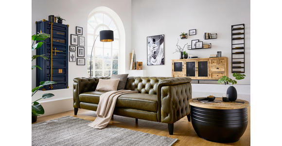 CHESTERFIELD-SOFA  in Echtleder Grün  - Schwarz/Grün, LIFESTYLE, Leder/Holz (220/77/91cm) - Ambia Home