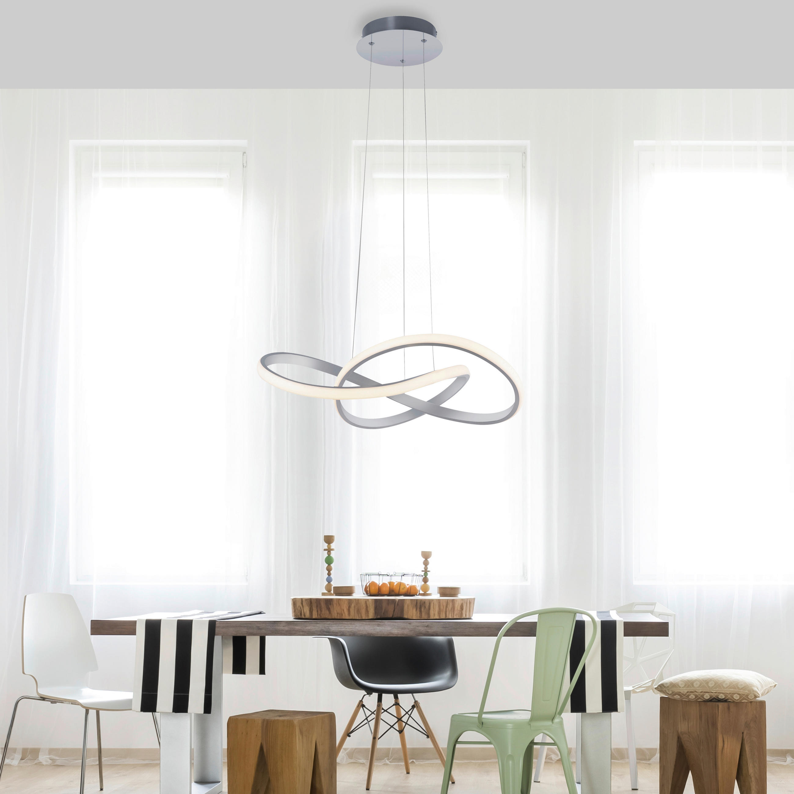 LED-HÄNGELEUCHTE Maria 57/120 cm   - Alufarben, Design, Metall (57/120cm)