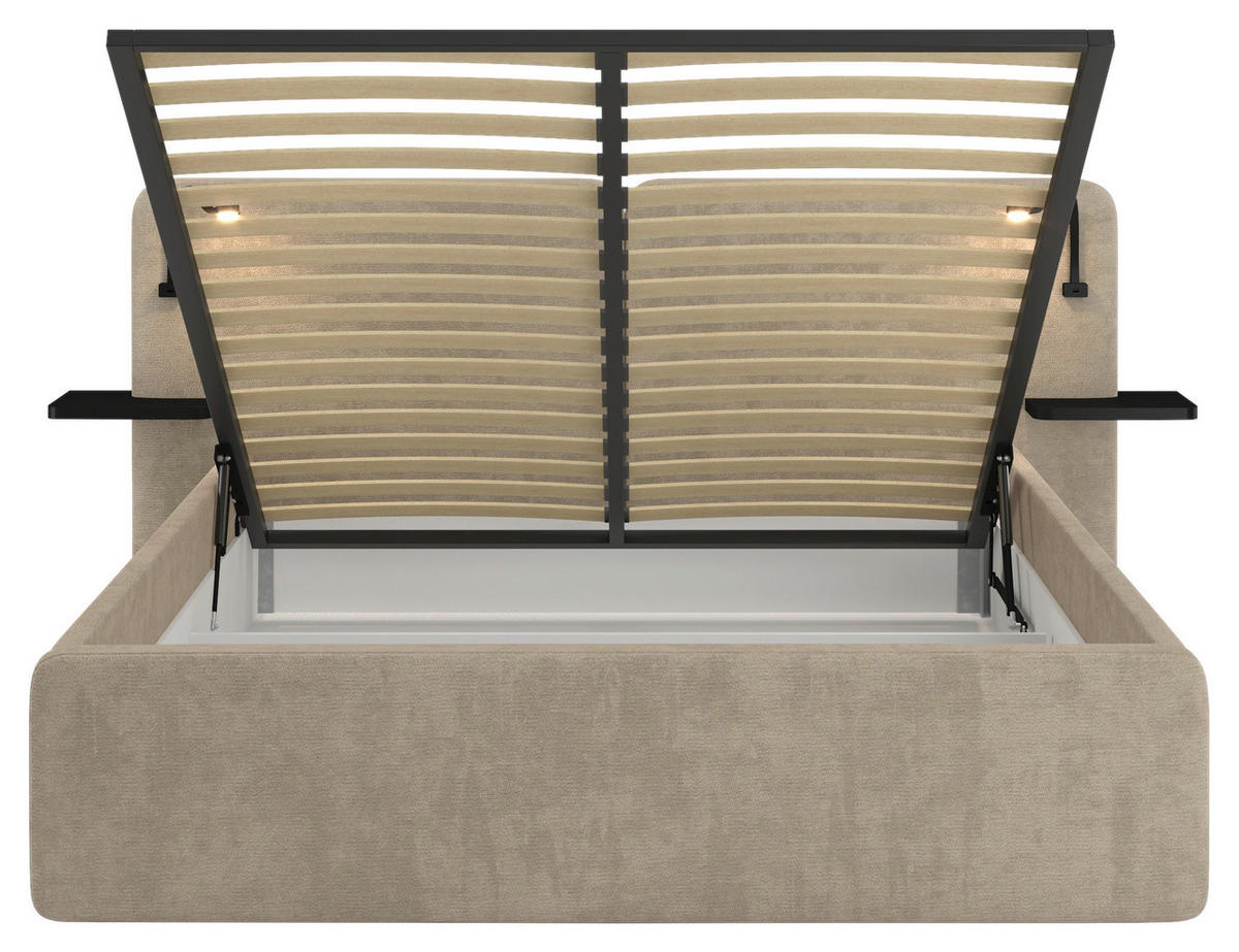 POLSTERBETT 180/200 cm,  in Beige, gepolstertes Kopfteil, Beleuchtung, Lattenrost, H2 + H3 = mittel + fest  - Beige/Schwarz, MODERN, Kunststoff/Textil (180/200cm) - Chameo