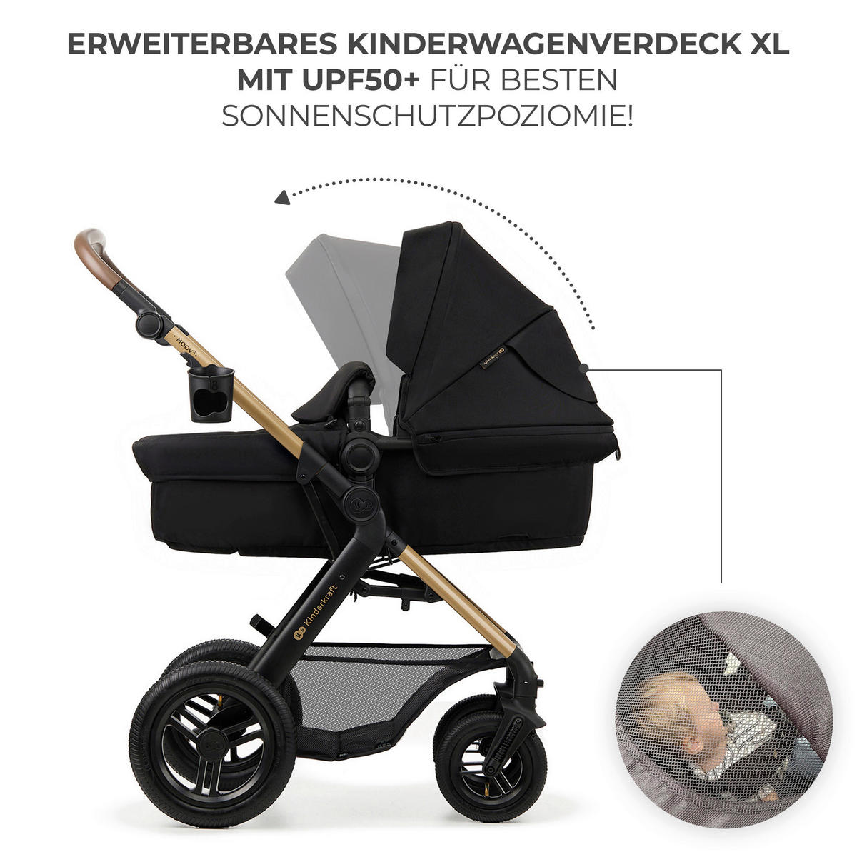KINDERWAGENSET Moov 2 Air  - Goldfarben/Schwarz, Basics, Textil/Metall (60/86.5/106cm) - Kinderkraft