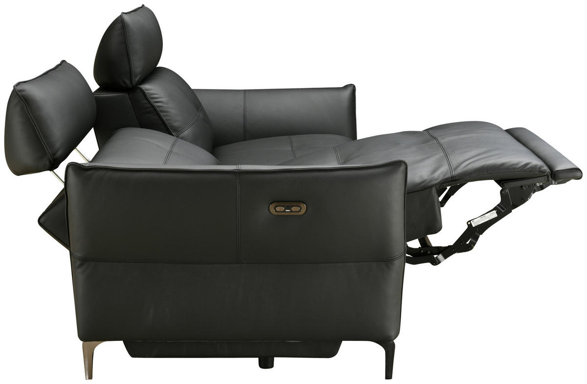2,5-SITZER Schwarz Echtleder  - Schwarz, Design, Leder/Metall (220/98/101cm) - Novel