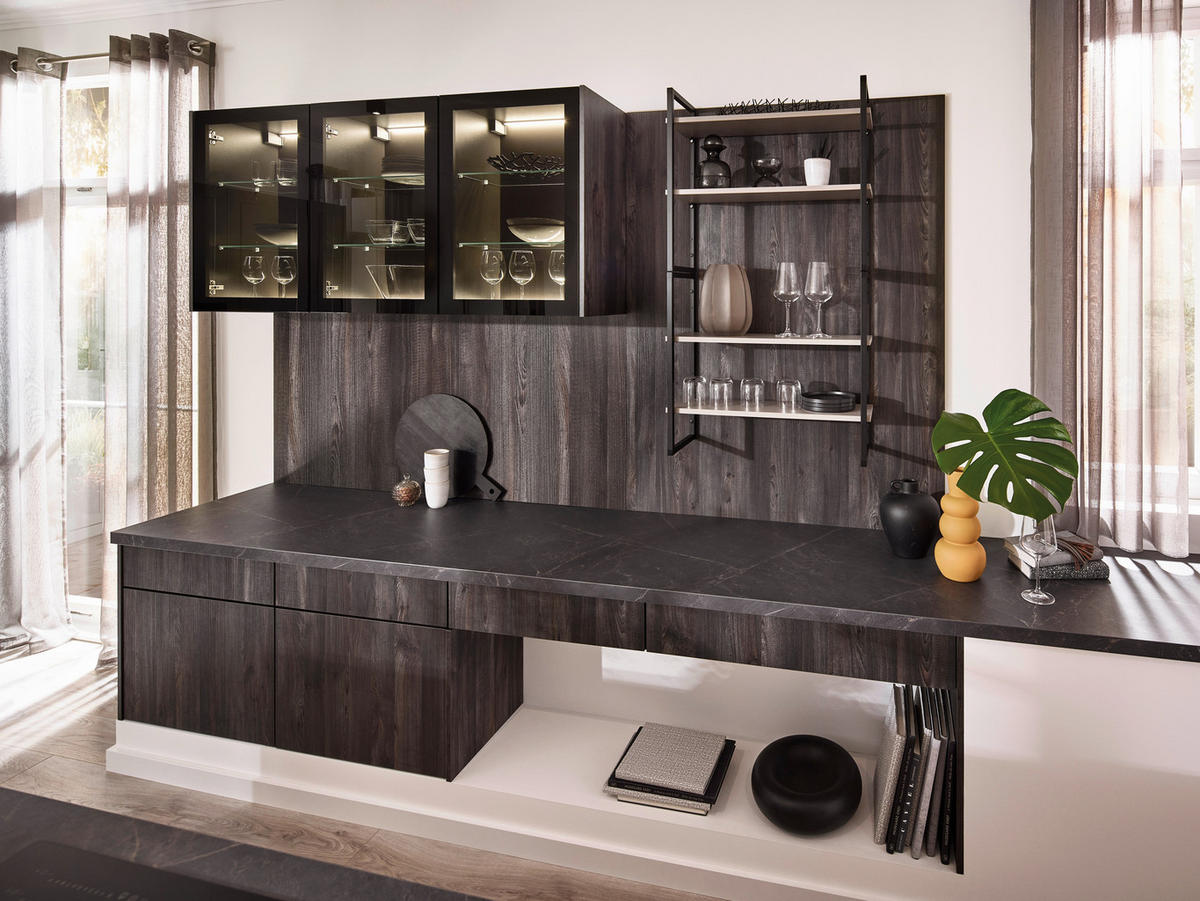 EINBAUKÜCHE   - Eichefarben/Grau, Design, Holzwerkstoff - Xora