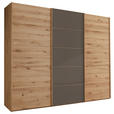 SCHWEBETÜRENSCHRANK 250/217/67 cm 3-türig Dunkelbraun, Eiche Bianco  - Eiche Bianco/Dunkelbraun, Natur, Glas/Holz (250/217/67cm) - Linea Natura