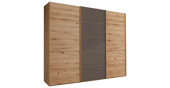 SCHWEBETÜRENSCHRANK 250/217/67 cm 3-türig Dunkelbraun, Eiche Bianco  - Eiche Bianco/Dunkelbraun, Natur, Glas/Holz (250/217/67cm) - Linea Natura