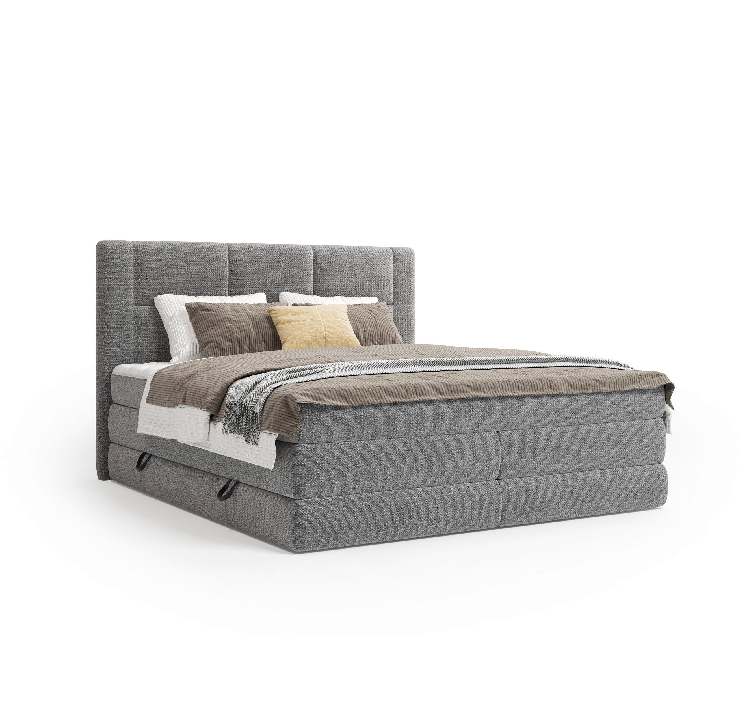 BOXSPRINGBETT 180/200 cm,  in Graphitfarben, gepolstertes Kopfteil, Bettkasten, Topper, Wendematratze mit unterschiedlichen Härtegraden, H2 + H3 = mittel + fest  - Schwarz/Graphitfarben, Design, Kunststoff/Textil (180/200cm) - Esposa