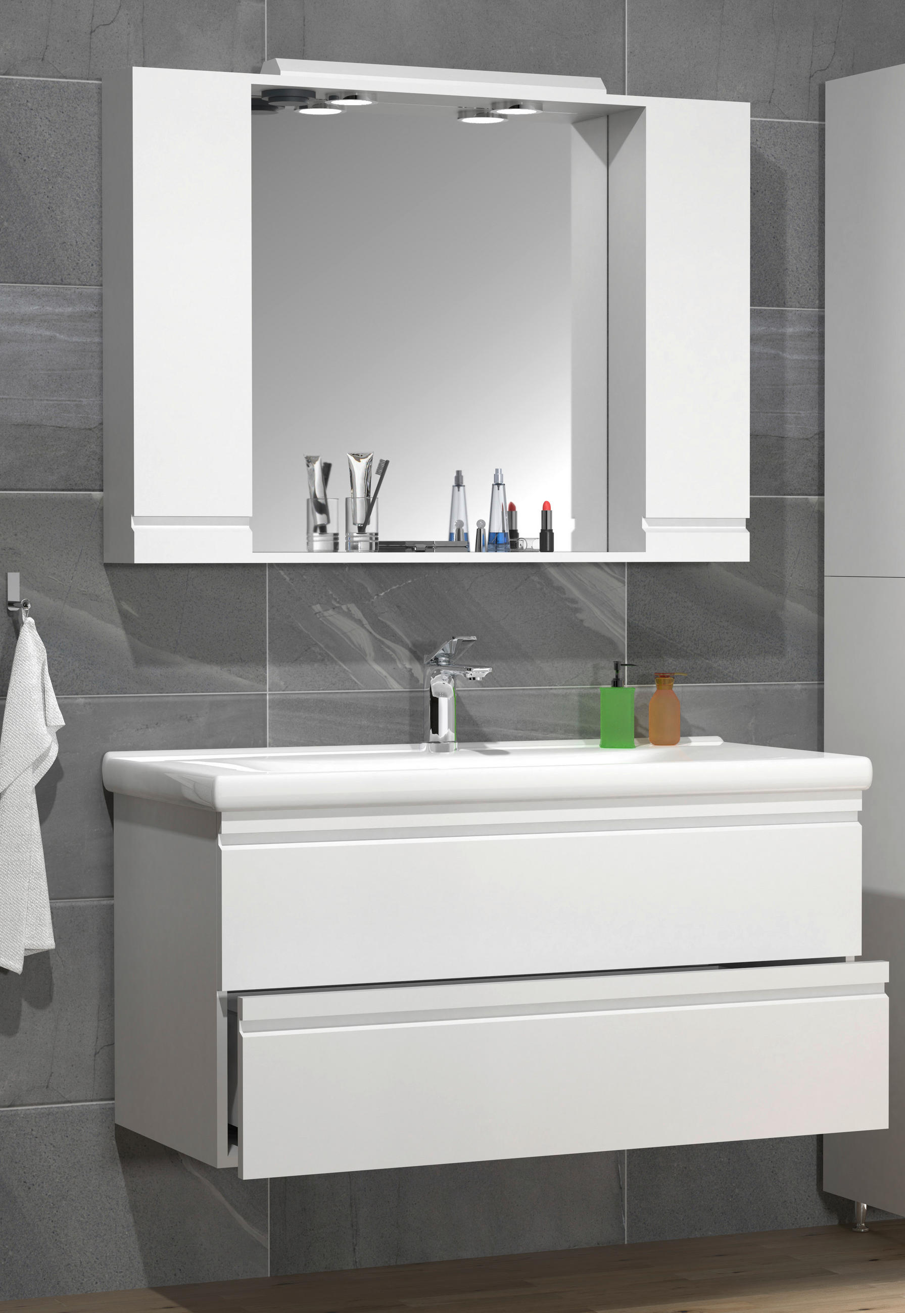 BADEZIMMER 3-teilig  in 100 cm  - Weiß, MODERN, Glas/Keramik (100cm) - MID.YOU