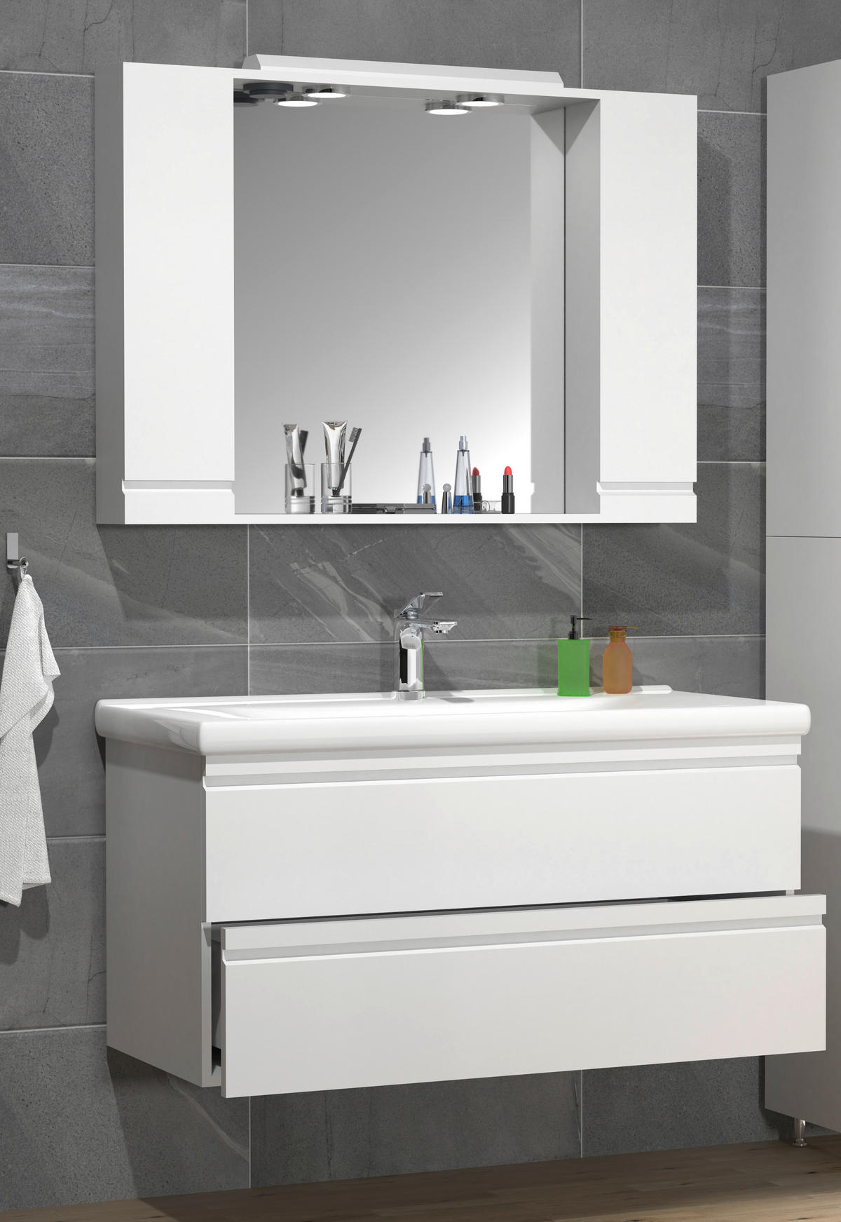 BADEZIMMER 3-teilig  in 100 cm  - Weiss, Modern, Glas/Keramik (100cm) - MID.YOU