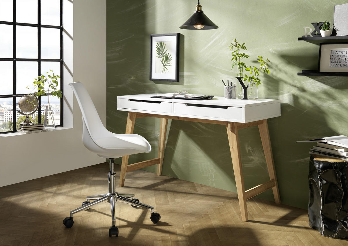 Schreibtisch mit 2 Weiß & Schubladen Eichefarben