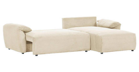 ECKSOFA Naturfarben Cord Rückenkissen, Schlaffunktion, Rücken echt, Stauraum, Liegefläche im Originalstoff  - Schwarz/Naturfarben, KONVENTIONELL, Kunststoff/Textil (266/180cm) - Carryhome