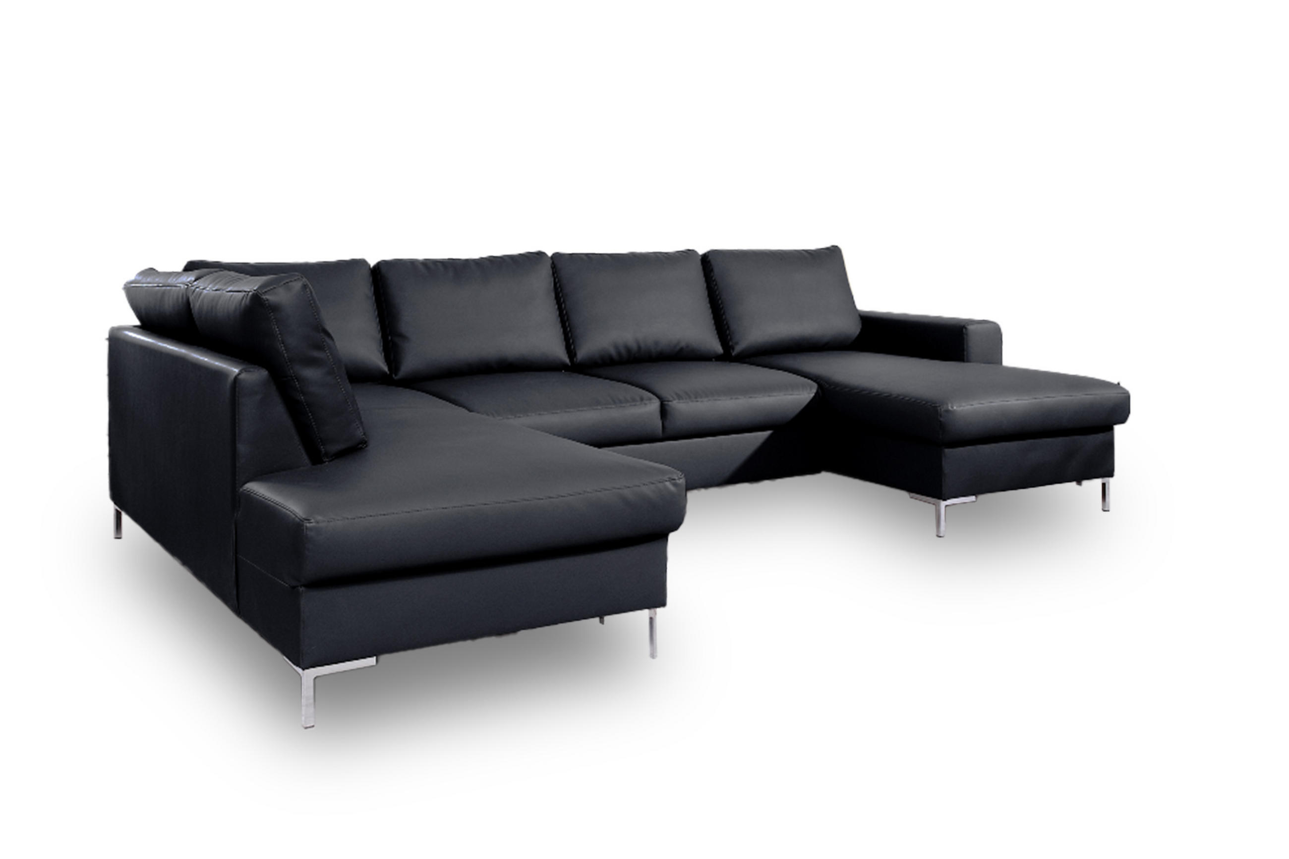 SOFFA i läderimitation svart  - silver/svart, Design, metall/läder (197/303/148cm) - MID.YOU