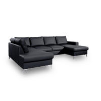 SJEDEĆA GARNITURA koža  crna   - srebrne boje/crna, Design, koža/metal (197/303/148cm) - MID.YOU