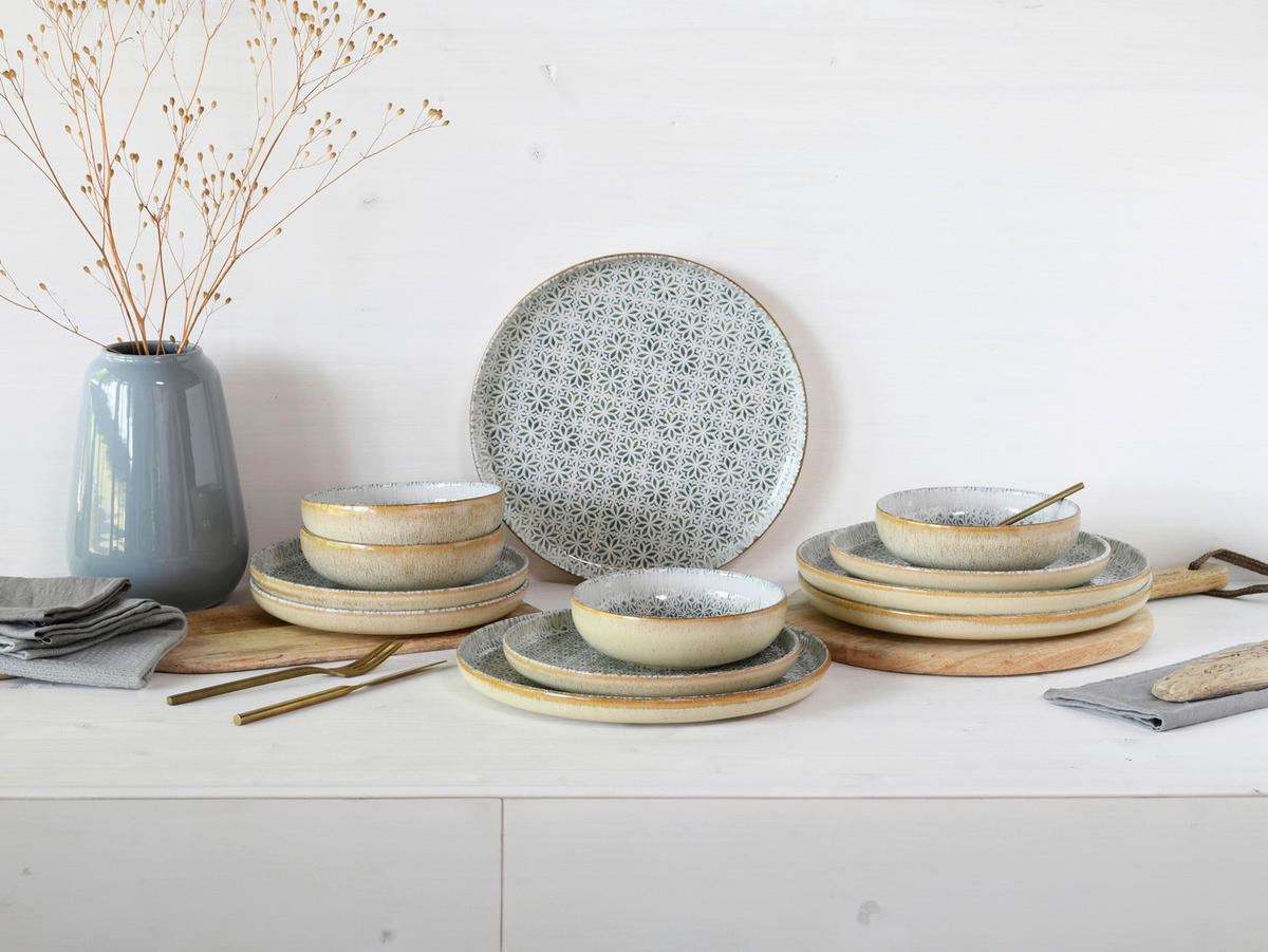 TAFELSERVICE Uno Emiliana 12-teilig  - Creme/Grau, Basics, Keramik - Creatable