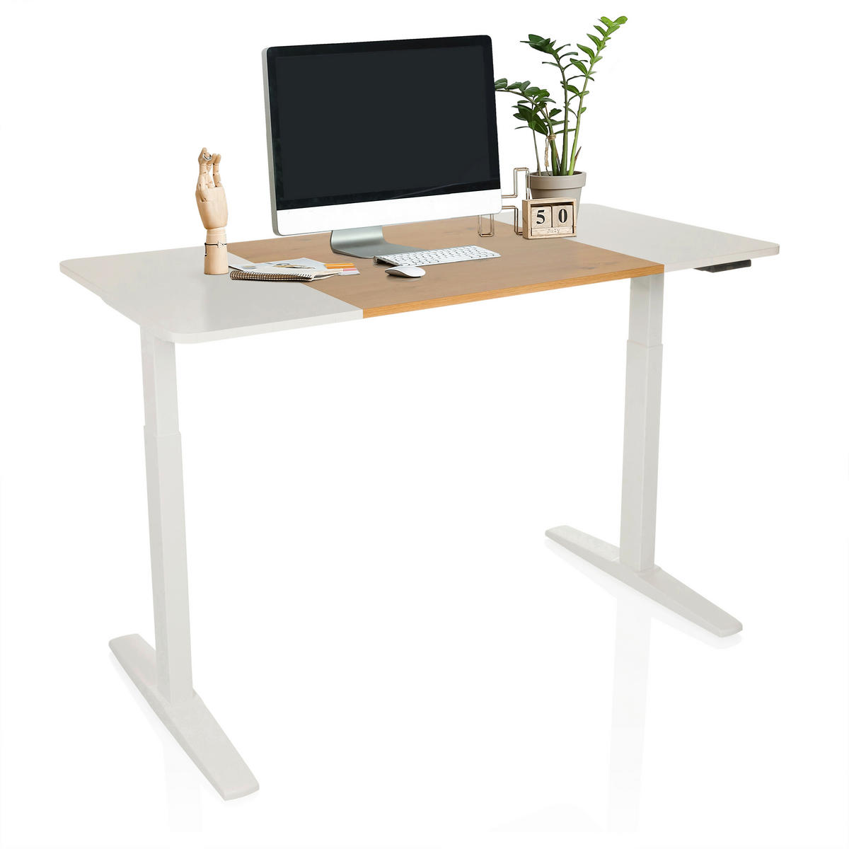 SKRIVBORD 140/70/73 - 118 cm  i vit, ekfärgad  - vit/ekfärgad, Modern, metall/trämaterial (140/70/73 - 118cm) - MID.YOU