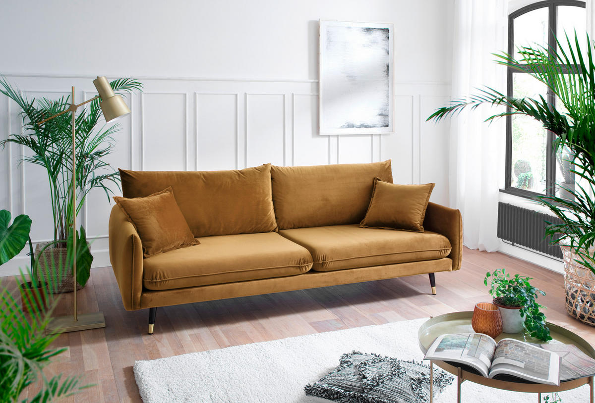 3-SITZER-SOFA ROSSANA-3S Sofa in Samt Senfgelb  - Senfgelb, MODERN, Textil (215/88/94cm) - MID.YOU