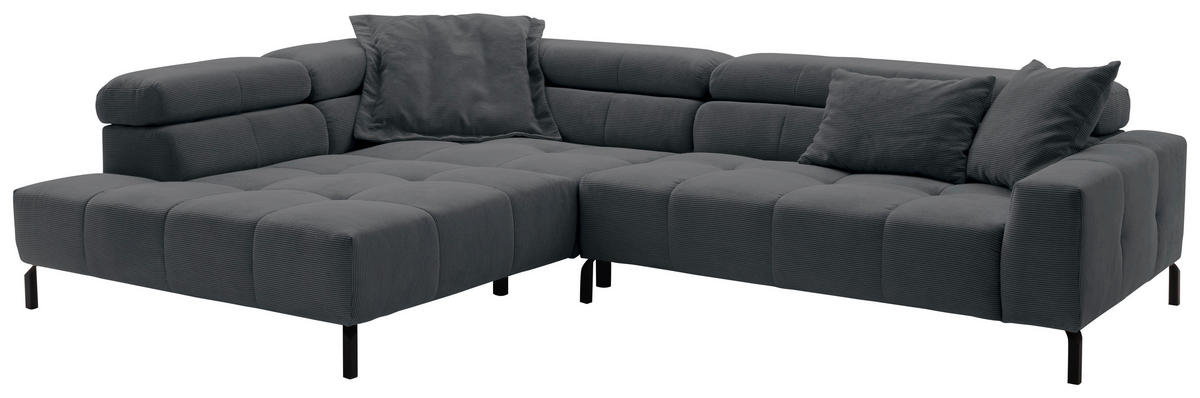 ECKSOFA in Feincord Anthrazit  - Anthrazit/Schwarz, Konventionell, Textil/Metall (219/311cm) - Hom`in