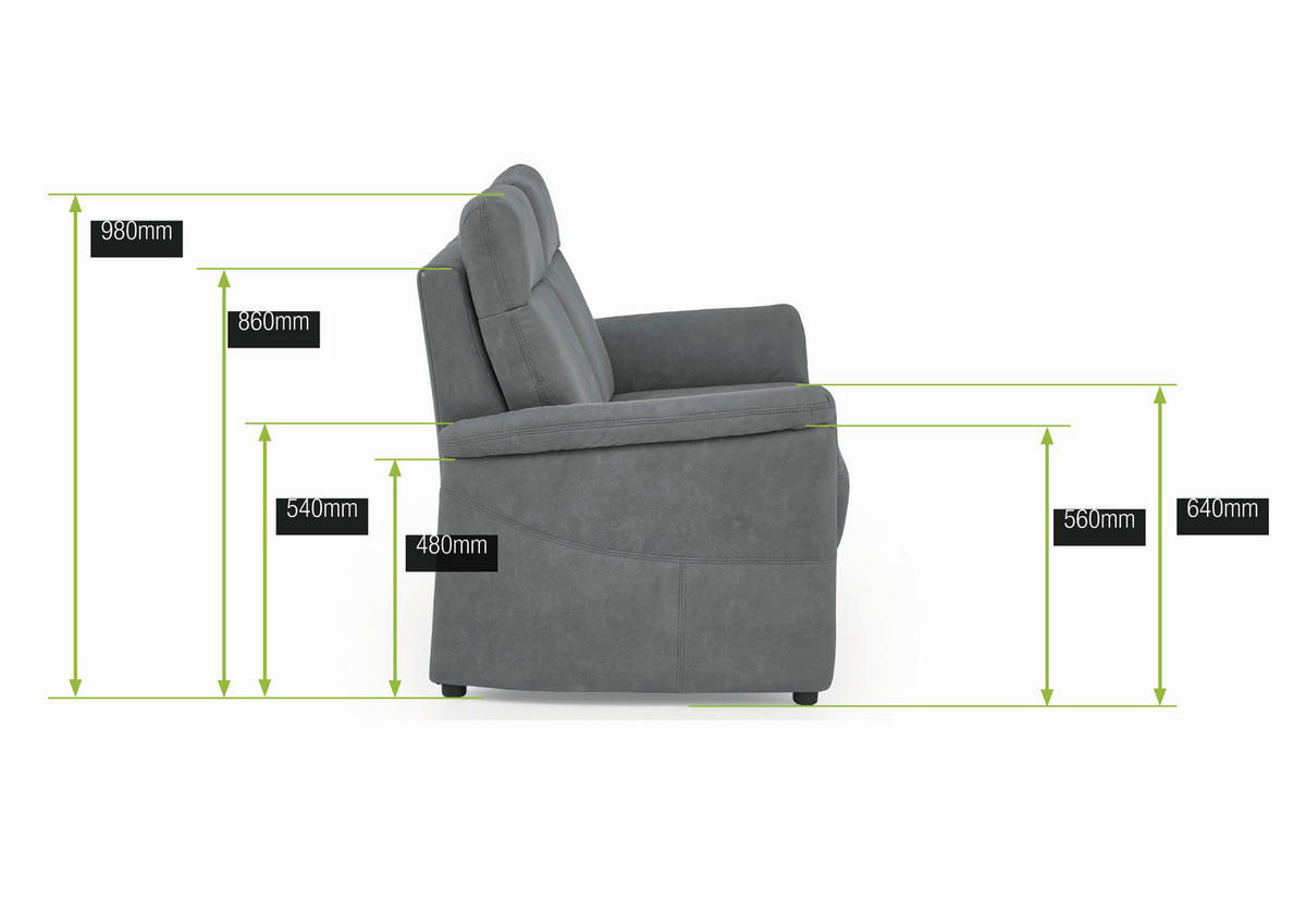 SESSEL Mikrofaser Grau  - Schwarz/Grau, Konventionell, Kunststoff/Textil (104/98/91cm) - Elegando