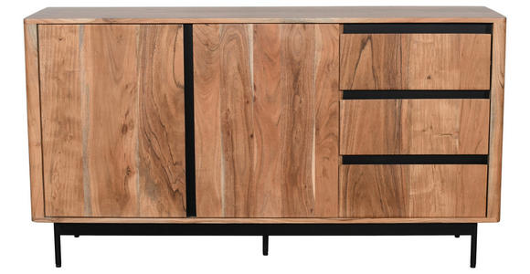 SIDEBOARD Akazie massiv Schwarz, Akaziefarben Einlegeböden  - Schwarz/Akaziefarben, Natur, Holz/Holzwerkstoff (150/80/40cm) - Carryhome