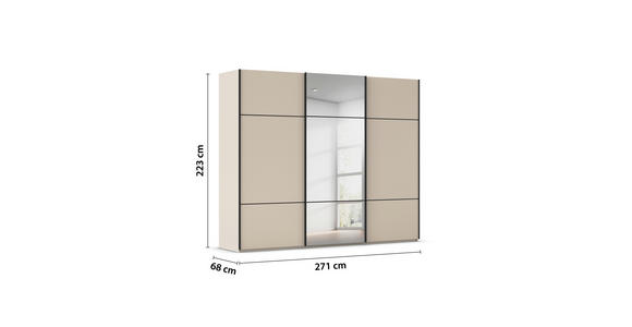 SCHWEBETÜRENSCHRANK 301/223/68 cm 3-türig Champagner  - Champagner/Schwarz, KONVENTIONELL, Glas/Holzwerkstoff (301/223/68cm) - Novel
