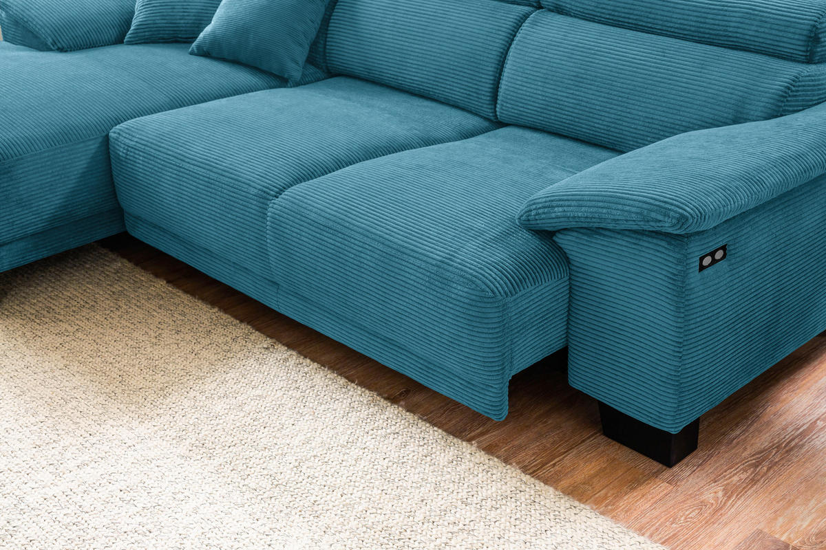 ECKSOFA in Cord Petrol  - Petrol/Schwarz, Design, Holz/Textil (174/270cm) - Pure Home Lifestyle