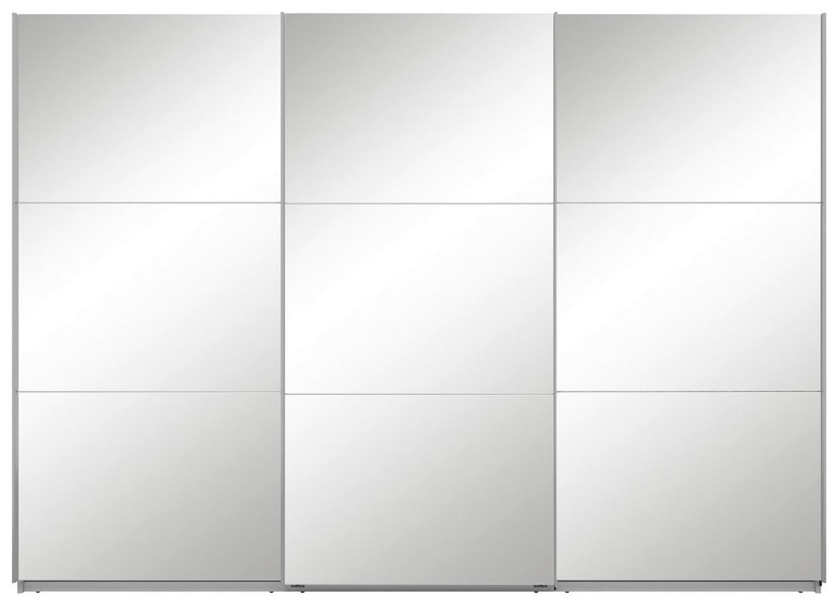 SCHWEBETÜRENSCHRANK 300/216/64 cm 3-türig Weiß  - Silberfarben/Weiß, Basics, Glas/Holzwerkstoff (300/216/64cm) - Boxxx