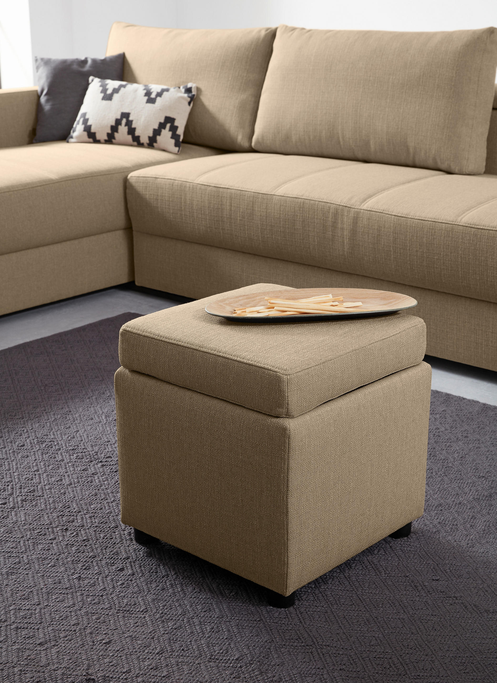 SITZBOX Uni - Beige/Schwarz, Design, Kunststoff/Textil (45/47/45cm) - LOOKS by W.Joop