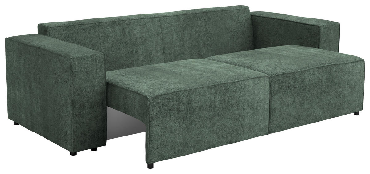 SCHLAFSOFA Webstoff Dunkelgrün  - Dunkelgrün/Schwarz, Design, Kunststoff/Textil (254/84/98cm) - Stylife
