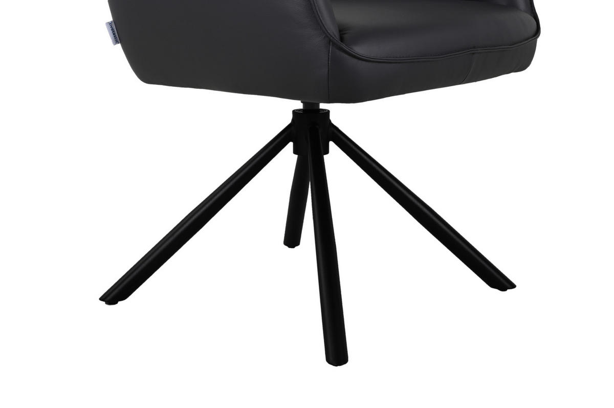 ARMLEHNSTUHL  Sitzfläche 360° drehbar, automatische Rückholfunktion  Echtleder  - Schwarz, MODERN, Leder/Metall (58,5/87,5/61cm) - Livetastic