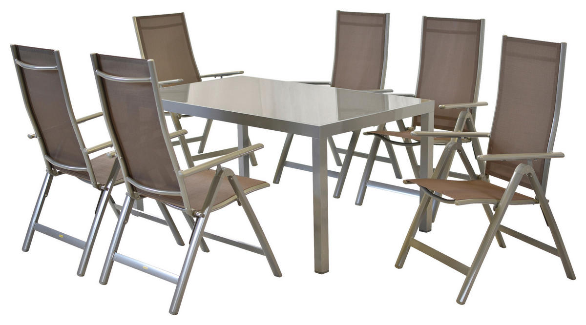 GARTENSET 7-teilig Aluminium 7-teilig  - Taupe/Silberfarben, MODERN, Textil/Metall - Gardenson