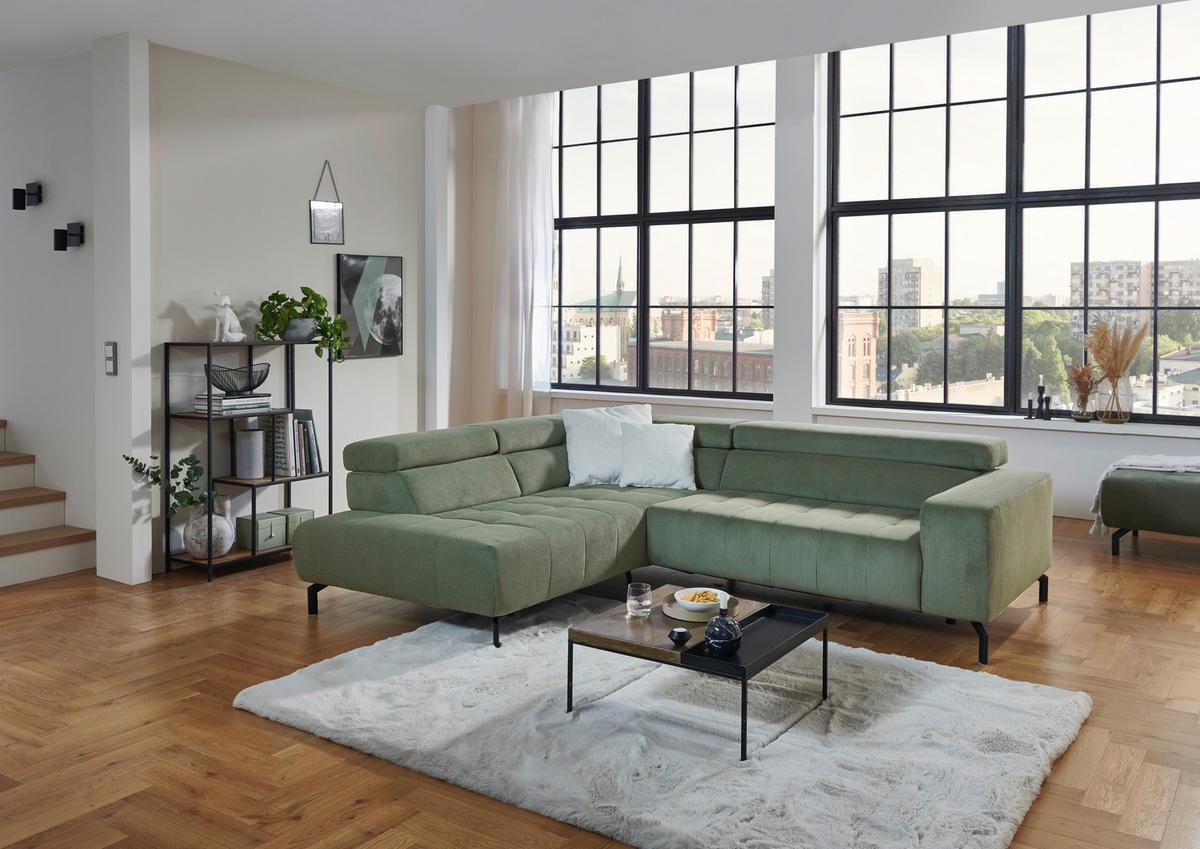 ECKSOFA Waldgrün Cord  - Waldgrün/Schwarz, Design, Textil/Metall (214/261cm) - Beldomo Style