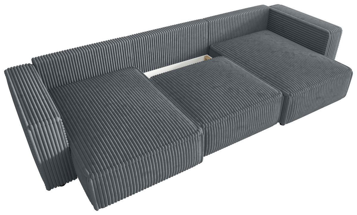 WOHNLANDSCHAFT Grau Cord  - Schwarz/Grau, MODERN, Kunststoff/Textil (153/350/153cm) - Xora