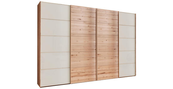 SCHWEBETÜRENSCHRANK 330/217/67 cm 4-türig  - Champagner/Buchefarben, Natur, Glas/Holz (330/217/67cm) - Linea Natura