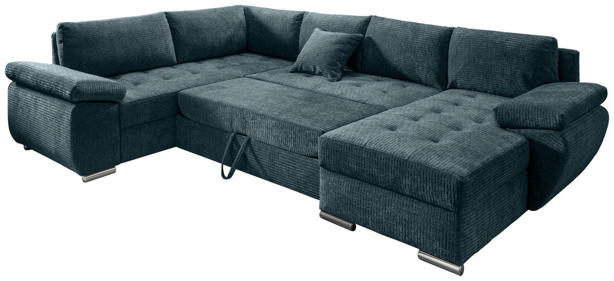 Wohnlandschaft Blau Mikrofaser  - Chromfarben/Blau, KONVENTIONELL, Textil (219/305/157cm) - Livetastic